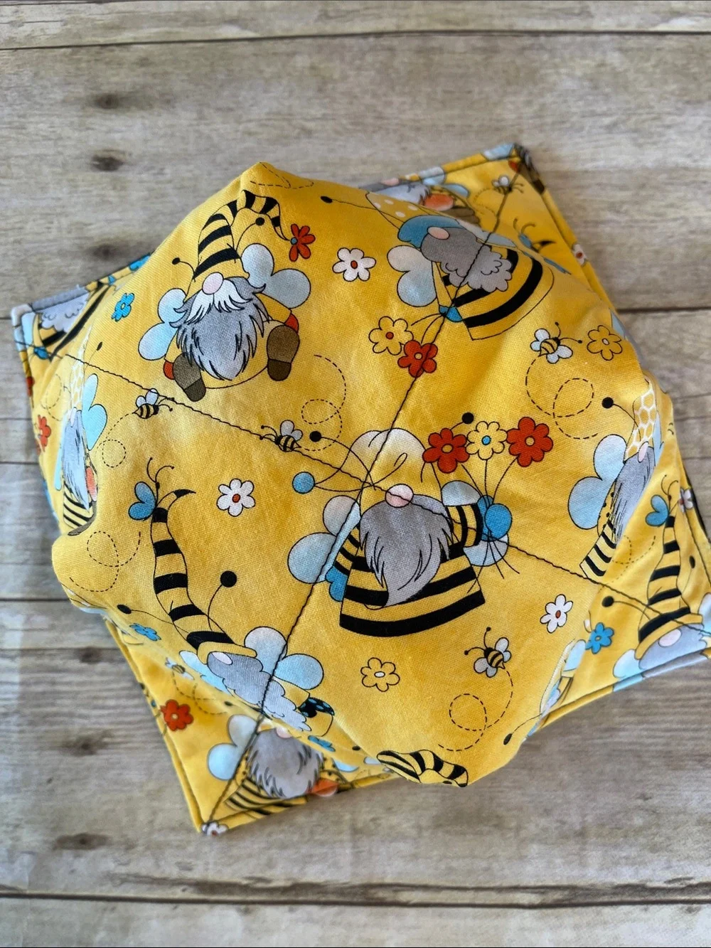 Microwave/Ice Cream Bowl Cozy Reversible Fabric Bowl Gnomes & Bees